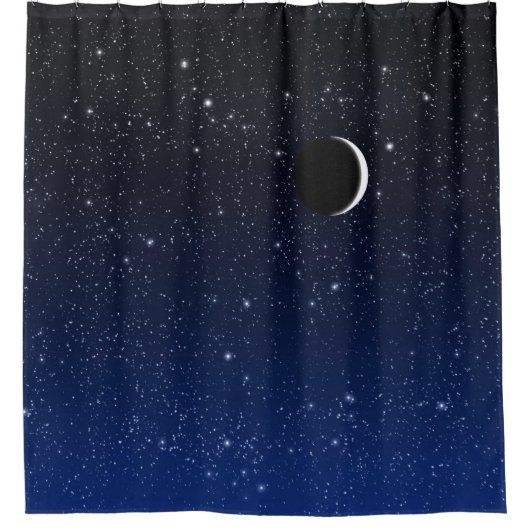 星空と三日月、深い青から黒 シャワーカーテン (正面)