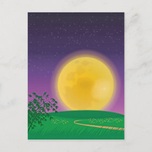 星空と丘の風景の上の満月 ポストカード