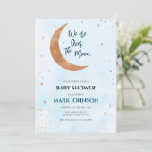 星空と月の上の男の赤ちゃんシャワー 招待状 (スタンド正面)