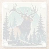 星空と様式化された森のエルク ガラスコースター (裏面)