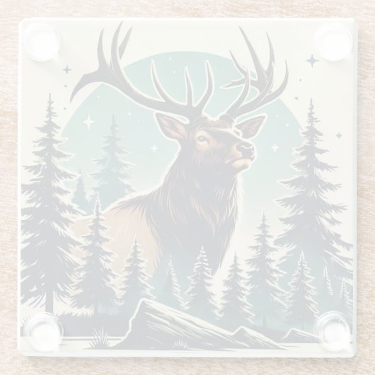 星空と様式化された森のエルク ガラスコースター (裏面)