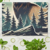 星空と様式化された森のエルク キッチンタオル (折り畳み)