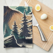 星空と様式化された森のエルク キッチンタオル (四つ折り)
