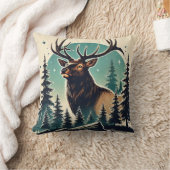 星空と様式化された森のエルク クッション (ブランケット)