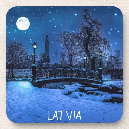 星空と満月が織りなす魔法のような冬の夜 コースター (正面)