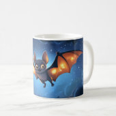 星空と雲の下を飛ぶかわいいコウモリ コーヒーマグカップ (正面右)
