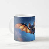 星空と雲の下を飛ぶかわいいコウモリ コーヒーマグカップ (正面左)