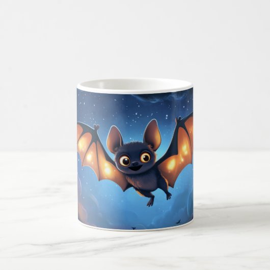 星空と雲の下を飛ぶかわいいコウモリ コーヒーマグカップ (中央)