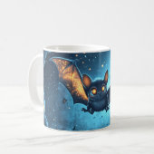 星空と雲の下を飛ぶかわいいコウモリ コーヒーマグカップ (正面左)