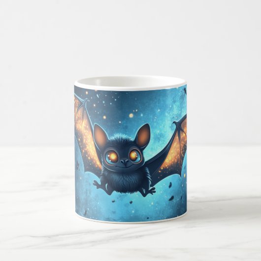 星空と雲の下を飛ぶかわいいコウモリ コーヒーマグカップ (中央)