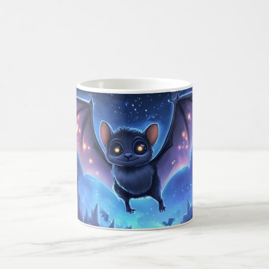 星空と雲の下を飛ぶかわいいコウモリ コーヒーマグカップ (中央)