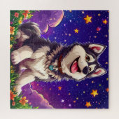 星空に対する陽気なハスキー ジグソーパズル (横)