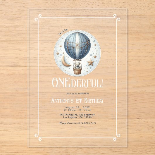 星空に浮かぶワンダフルな1歳の誕生日パーティー アクリル招待状 (正面)