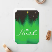 星空に輝くクリスマスの松の木 ノートカード (正面/裏面インサイチュ)