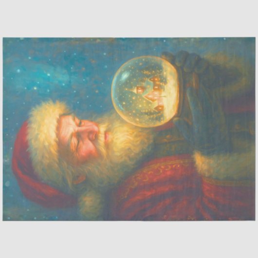 星空に輝くサンタのスノーグローブ クリスマスデコパージュペーパー 薄葉紙 (正面)