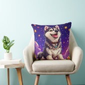 星空に輝く元気なハスキー犬 クッション (椅子)