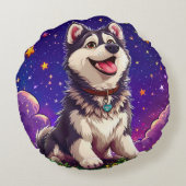 星空に輝く元気なハスキー犬 ラウンドクッション (裏面)