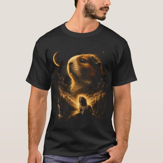 星空に輝く巨大な宇宙モルモット Tシャツ (正面)