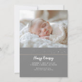 星空のかわいいグレー生まれたばかりの写真誕生 案内状 (裏面)