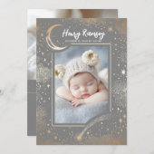 星空のかわいいグレー生まれたばかりの写真誕生 案内状 (正面/裏面)