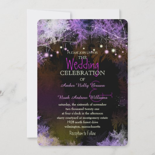 星空のイブニング フォレスト パープル ウェディング 招待状 (正面)