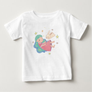 星空のウサギと少女のイラスト ベビーTシャツ