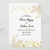 星空のエレガンス:金ゴールドスター、まばゆい花 招待状 (正面/裏面)