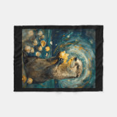 星空のカワウソアートパフォーマンス フリースブランケット (正面(横))