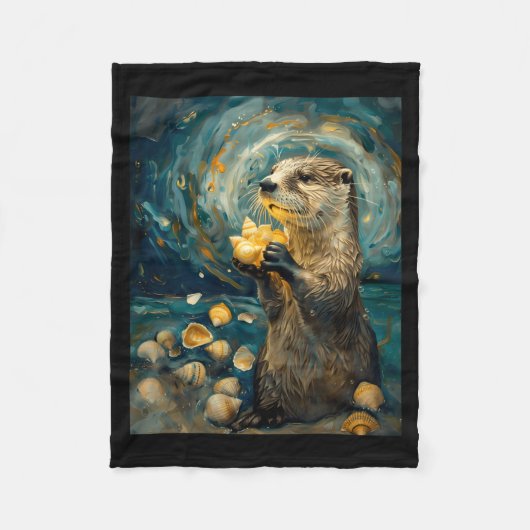 星空のカワウソアートパフォーマンス フリースブランケット (正面)
