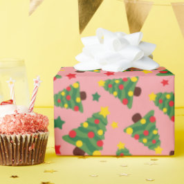 星空のクリスマスツリーとシームレスなオーナメント ラッピングペーパー