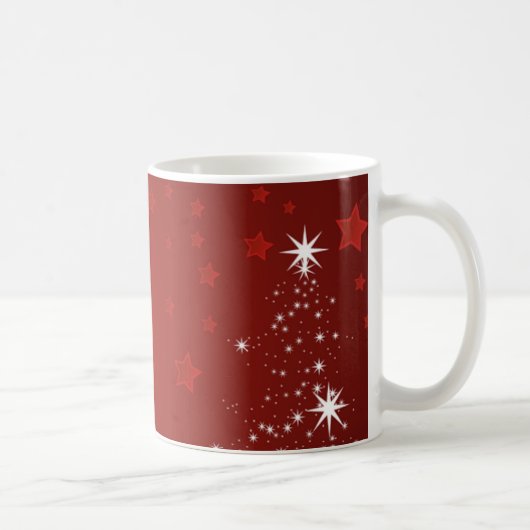 星空のクリスマスツリーの赤い背景 コーヒーマグカップ (右)