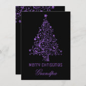 星空のクリスマスツリーブラックパープルメタリックルック シーズンカード (正面/裏面)