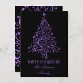 星空のクリスマスツリーブラックパープルメタリックルック シーズンカード (正面/裏面)