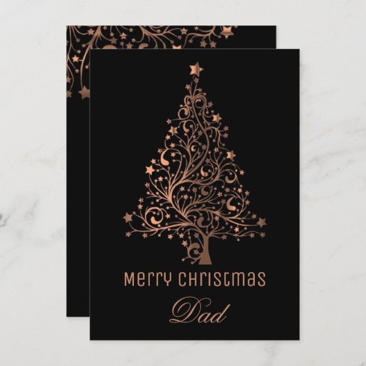 星空のクリスマスツリー黒褐色のメタリックルック シーズンカード (正面/裏面)