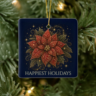 星空のクリスマス | ポインセチア 写真 セラミックオーナメント