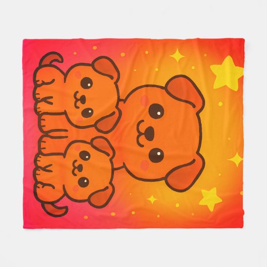 星空のグラデーションの背景を持つかわいい漫画の子犬 フリースブランケット (正面(横))