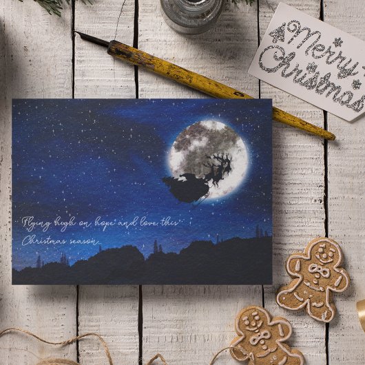 星空のサンタクロースとトナカイの飛行 シーズンカード