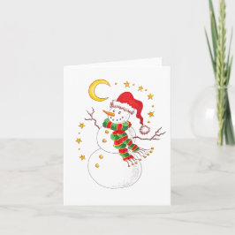 星空のサンタ雪だるまのグリーティングカード カード