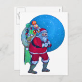 星空のサンタ、クリスマスプレゼントの袋やおもちゃを シーズンポストカード (正面/裏面)