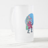 星空のサンタ、クリスマスプレゼントの袋やおもちゃを フロストグラスビールジョッキ (正面左)