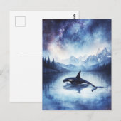 星空のシャチのクジラの山の湖 ポストカード (正面/裏面)