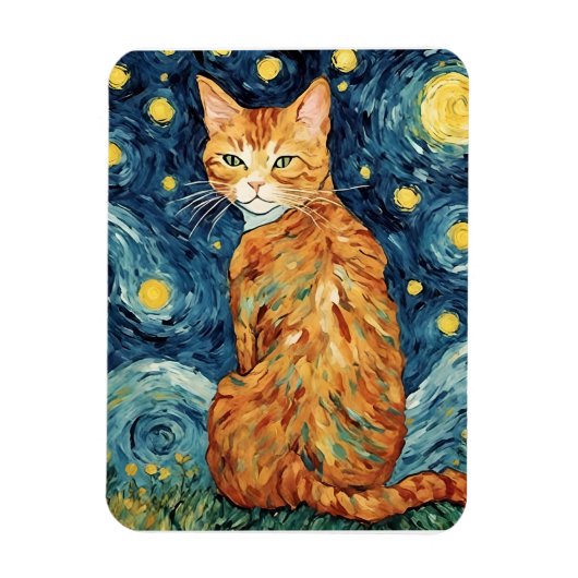 星空のジンジャータビー猫 マグネット (縦)