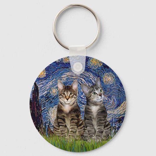 星空のトラ猫二匹 キーホルダー (正面)