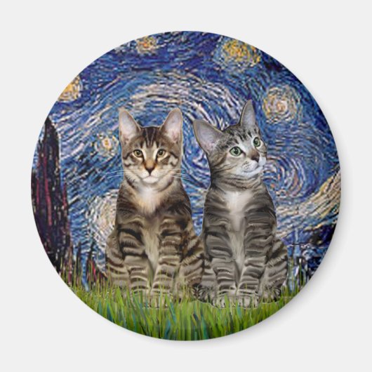 星空のトラ猫二匹 マグネット (正面)