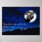 星空のナイトサンタクロース飛んでいるトナカイ ポスター (正面)