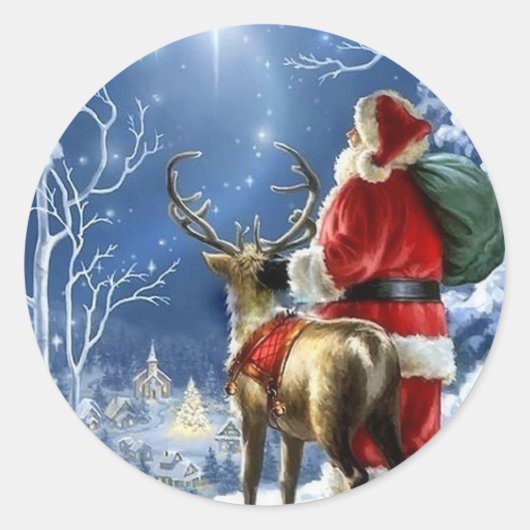 星空のナイトサンタステッカー ラウンドシール (正面)