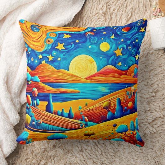 星空のナイトシュールレアリスマンガアート クッション (ブランケット)