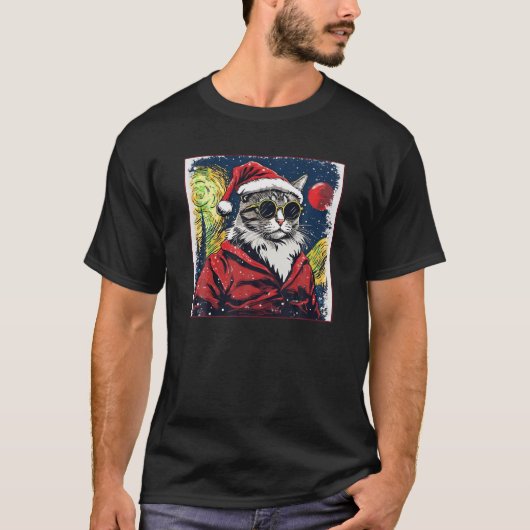 星空のナイトタブビーキャットシャツクリスマス Tシャツ (正面)