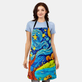 星空のナイトマンガ：シュールレアリスアインスパイアート エプロン (着用した状態)