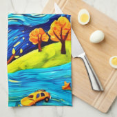 星空のナイトマンガ：シュールレアリスアインスパイアート キッチンタオル (四つ折り)